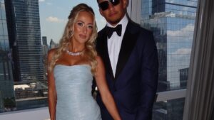 Patrick and Brittany Mahomes Match in Blue at Taylor and Travis' Wedding
