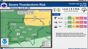 Heavy rain and storms, with possible flooding, forecasted for Raleigh area